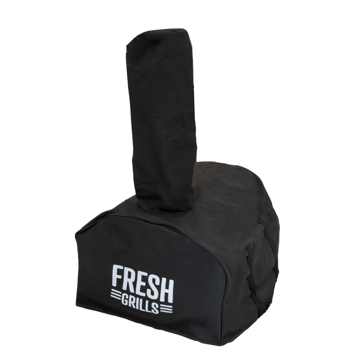 Copertura nera per forno da pizza Fresh Grills, resistente all'acqua, con logo bianco, design ergonomico per protezione esterna