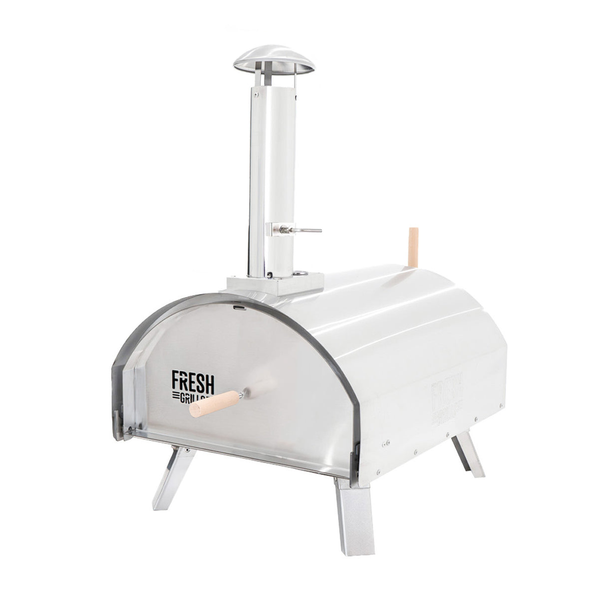 Forno per pizza all'aperto Fresh Grills Extra Large in acciaio inox lucido, con camino e gambe robuste, design elegante e funzionale