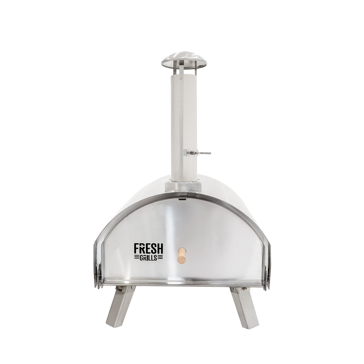 Forno per pizza all'aperto Fresh Grills Extra Large in acciaio inox lucido, con camino e base robusta, ideale per cucinare all'aperto