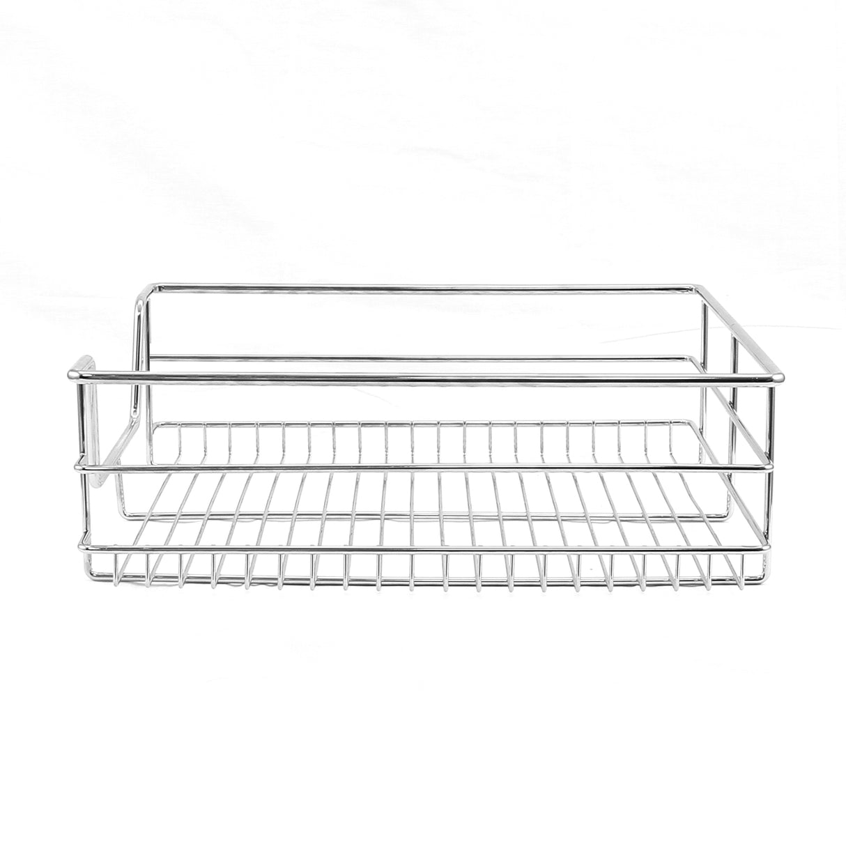 Cestello estraibile in acciaio inox lucido, rettangolare, con struttura a rete e manico, ideale per organizzare la cucina