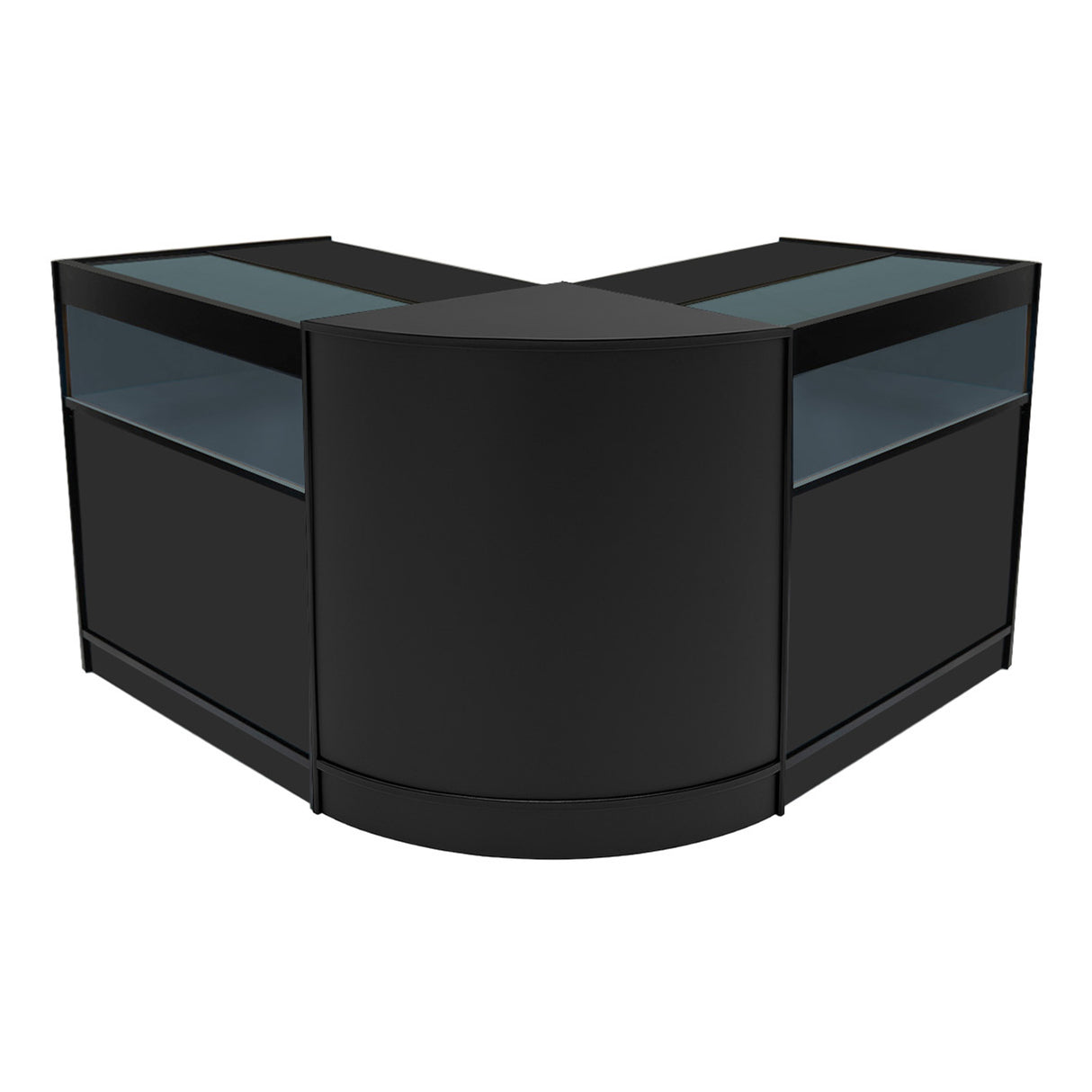 Set di banconi Iris in nero con illuminazione LED, design angolare elegante e superfici lisce in vetro e metallo