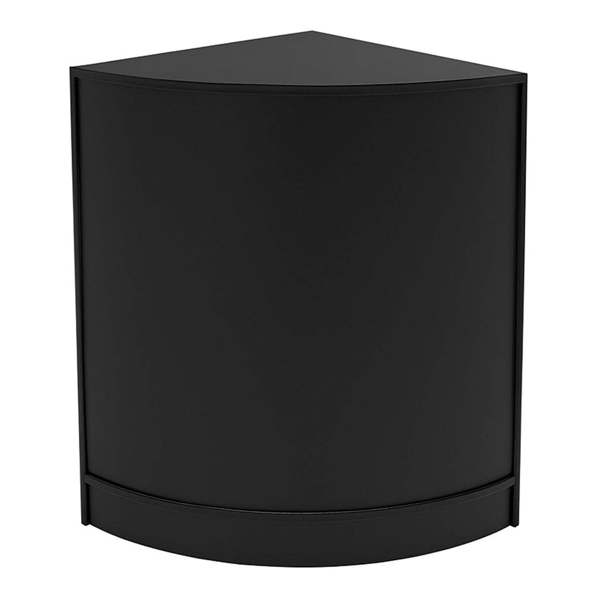 Bancone da negozio Adonis LED, forma angolare, finitura nera opaca, design moderno e minimalista, ideale per esposizione prodotti
