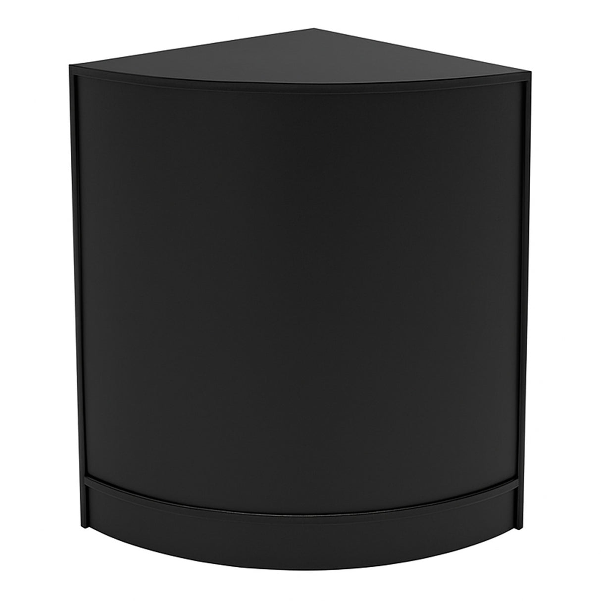 Bancone negozio angolare nero K900 con finitura liscia e design moderno, ideale per esposizione e vendita di prodotti
