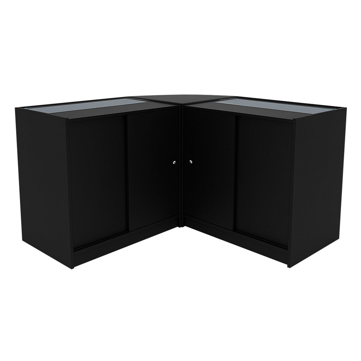 Set banconi LED Harmonia B900, C900 e LM60 in nero, design angolare elegante con finitura opaca e vetri trasparenti superiori