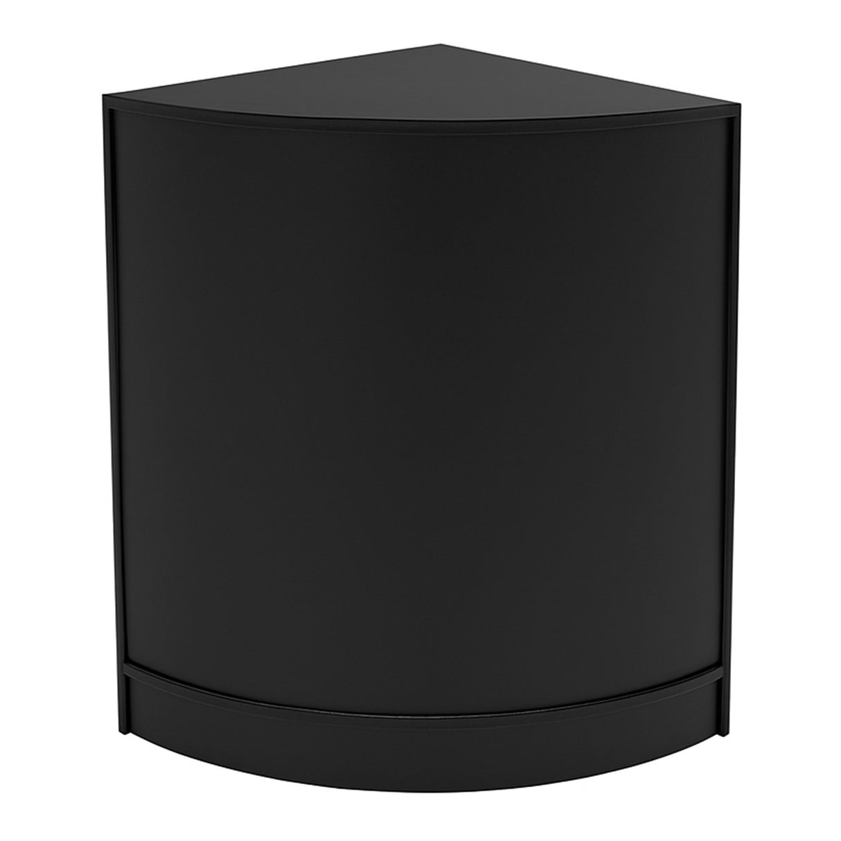 Bancone angolare Gravity LED B1200 in nero, design moderno e linee pulite, superficie liscia e opaca, ideale per spazi commerciali