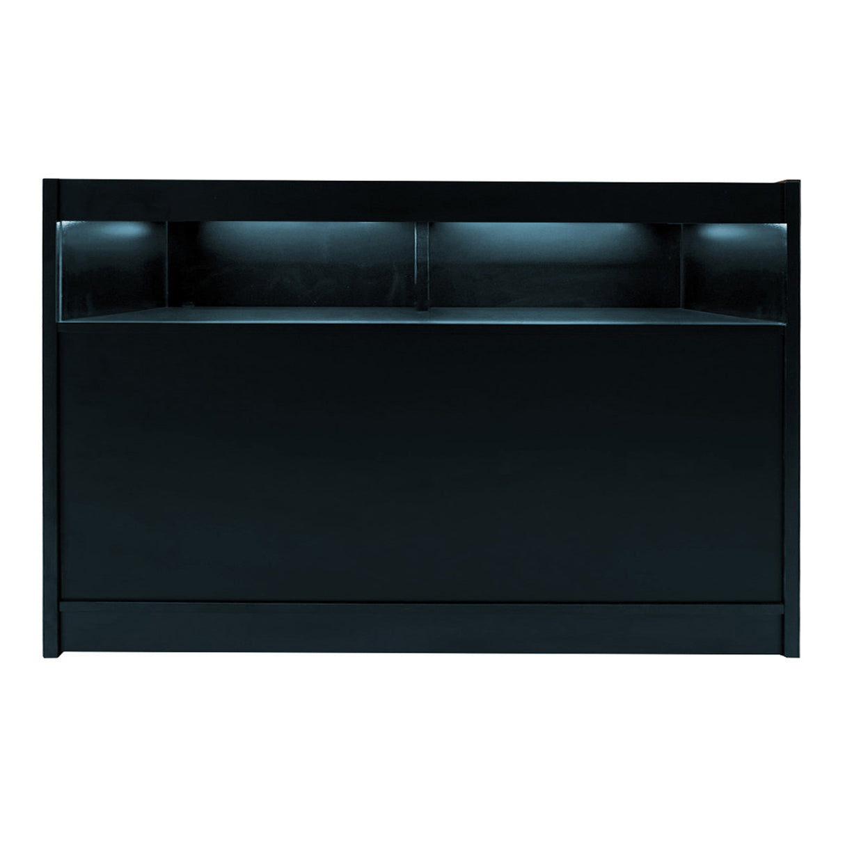 Set di banconi Iris neri con illuminazione LED, design elegante e moderno, superficie liscia e finitura opaca, ideale per spazi commerciali