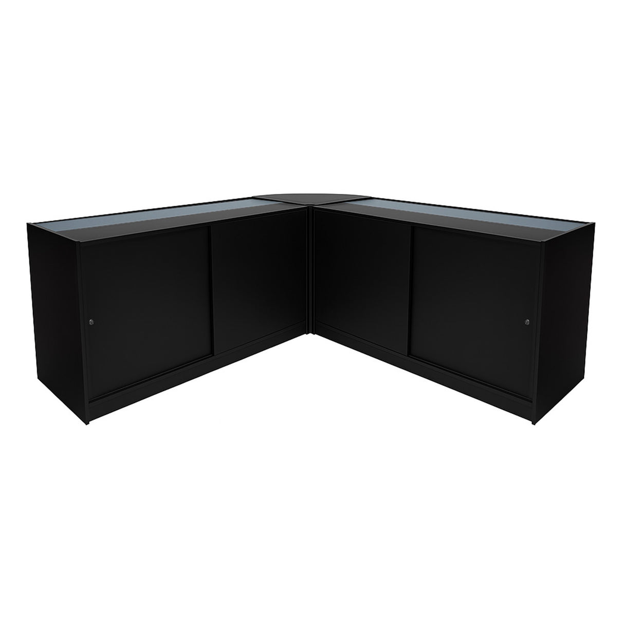 Set banconi LED Harmonia in nero, design angolare elegante con superfici in vetro e finitura opaca, ideale per spazi moderni