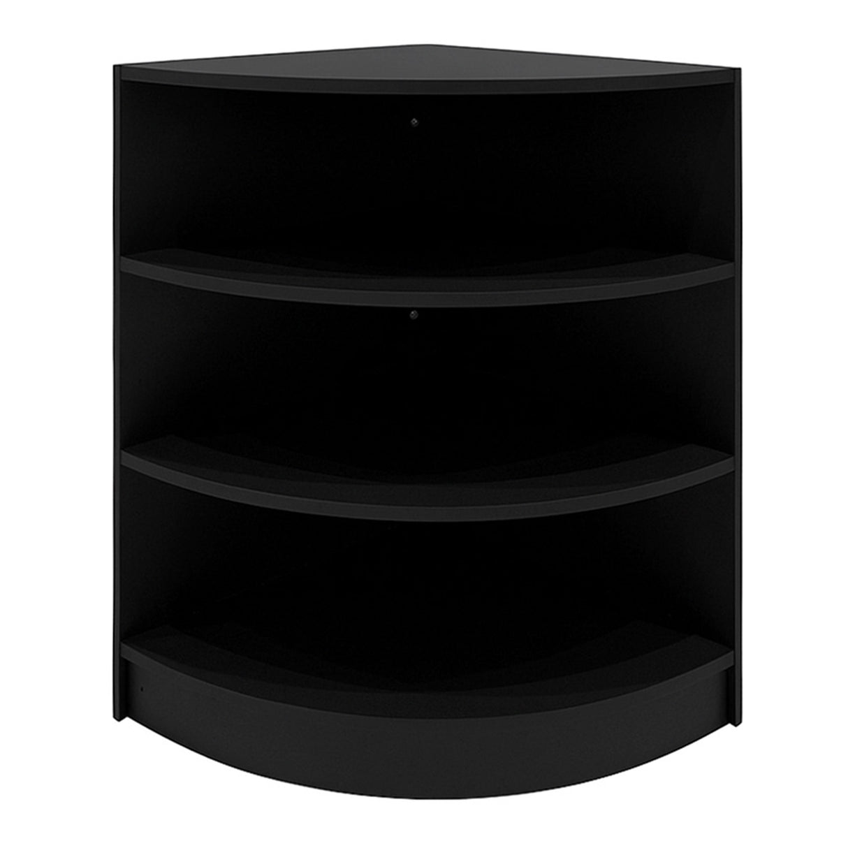 Set banconi angolare LED in nero, con tre ripiani e design moderno, ideale per esposizione e arredamento di interni eleganti