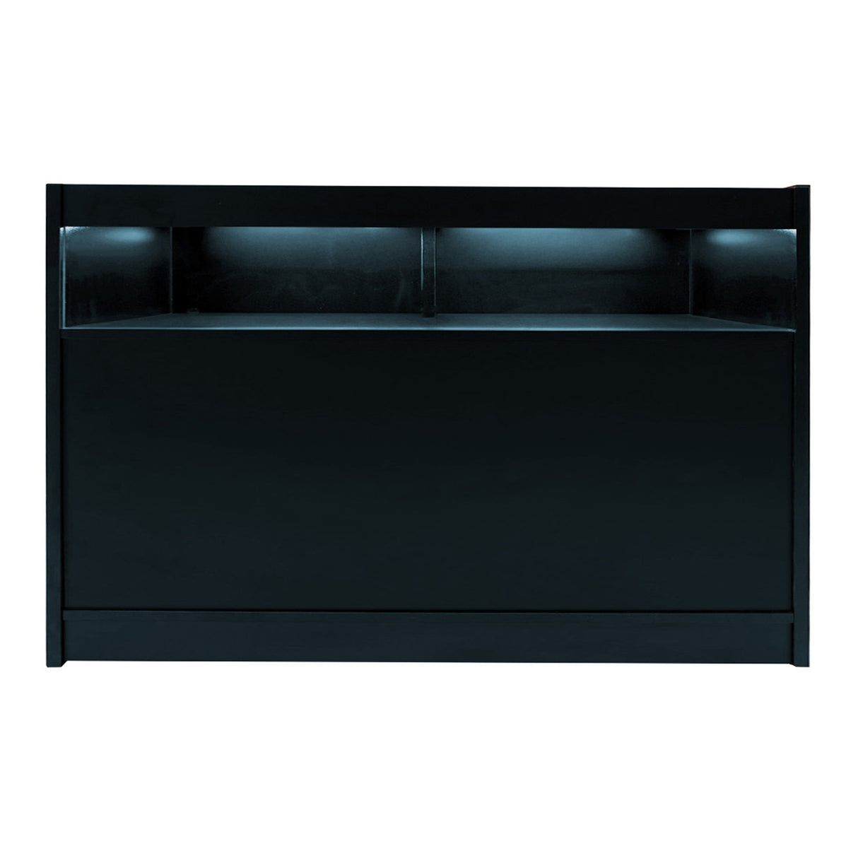 Bancone LED Sagittarius in nero, design elegante con illuminazione integrata, superficie liscia e finitura moderna, ideale per spazi commerciali