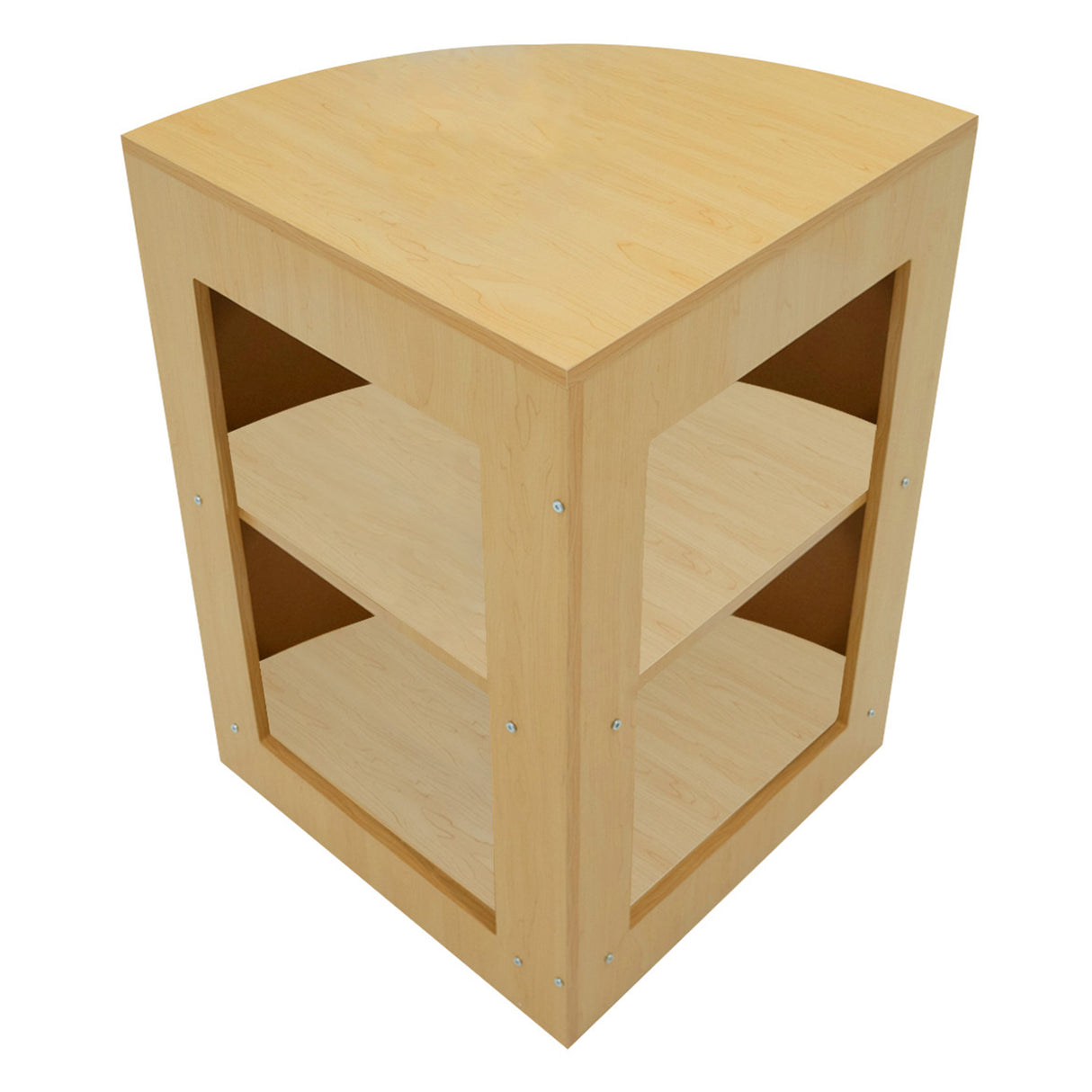 Set banconi angolare in legno d'acero chiaro, con due ripiani aperti e illuminazione LED integrata, design moderno e funzionale