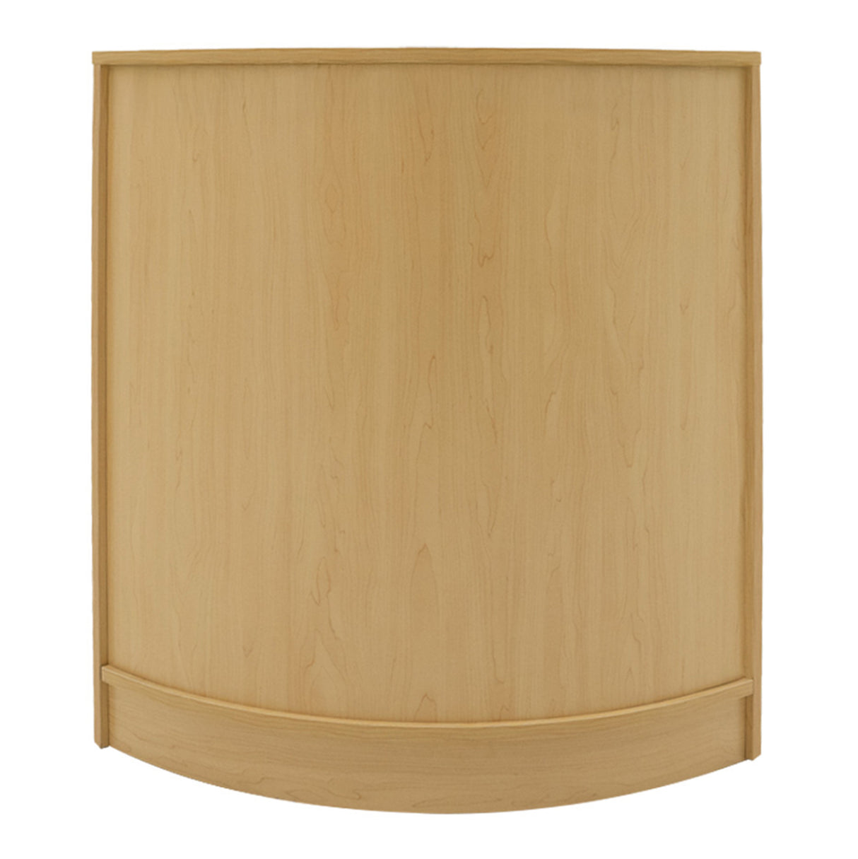 Bancone da negozio Adonis in legno d'acero chiaro, design curvo, superficie liscia e finitura elegante, ideale per esposizione prodotti