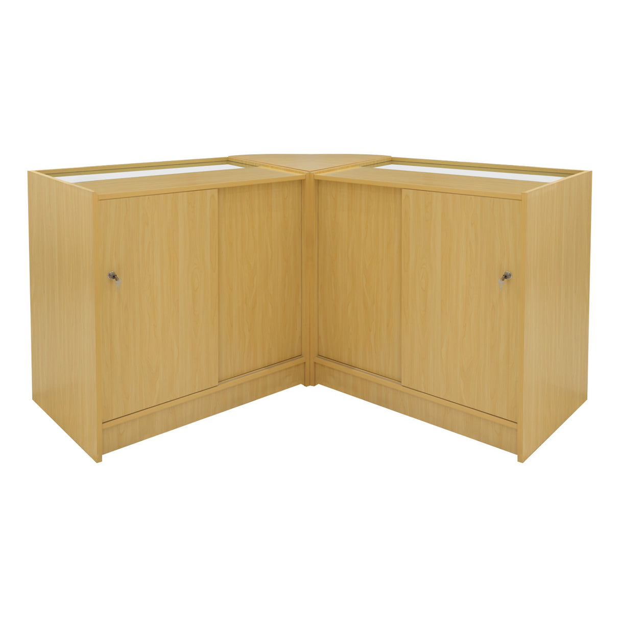 Set di banconi da negozio Andromeda in legno d'acero, angolari, con finitura liscia e ante scorrevoli, design moderno e funzionale