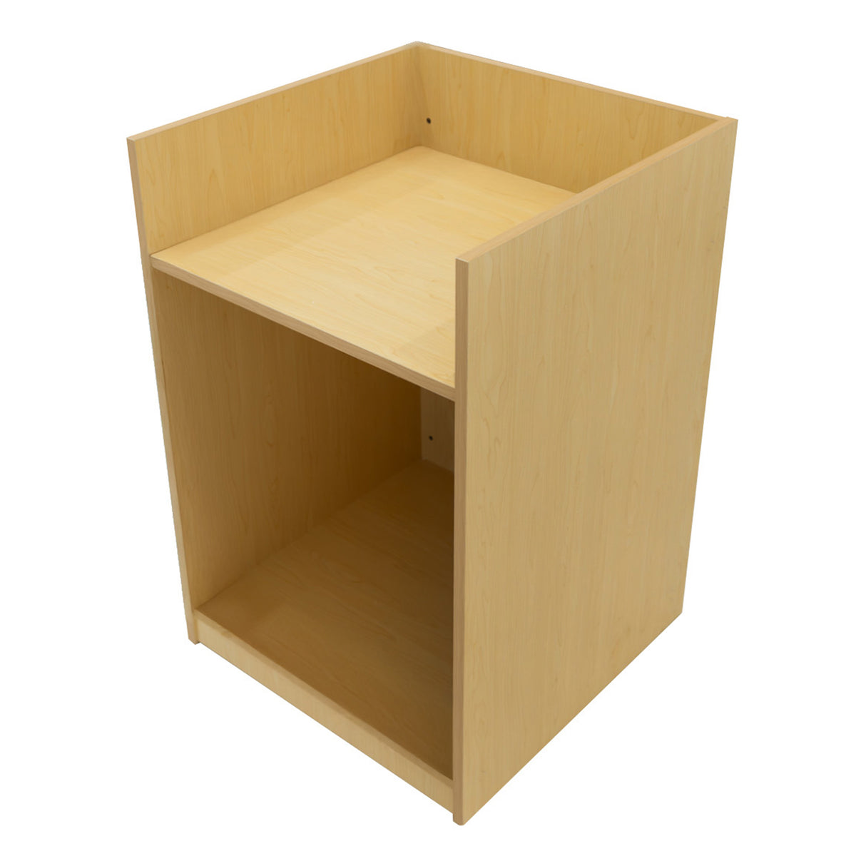 Set banconi LED Aries in legno d'acero chiaro, con ripiano superiore e spazio aperto inferiore per stoccaggio e accessori