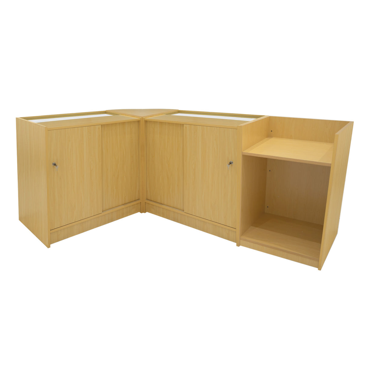 Set di banconi Gravity in legno d'acero, con finitura liscia, angolari e vani chiusi per un design funzionale e moderno