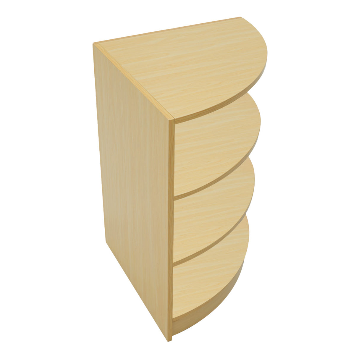 Set banconi in legno d'acero con illuminazione LED, design curvo a quattro ripiani, finitura chiara e texture liscia, ideale per spazi moderni