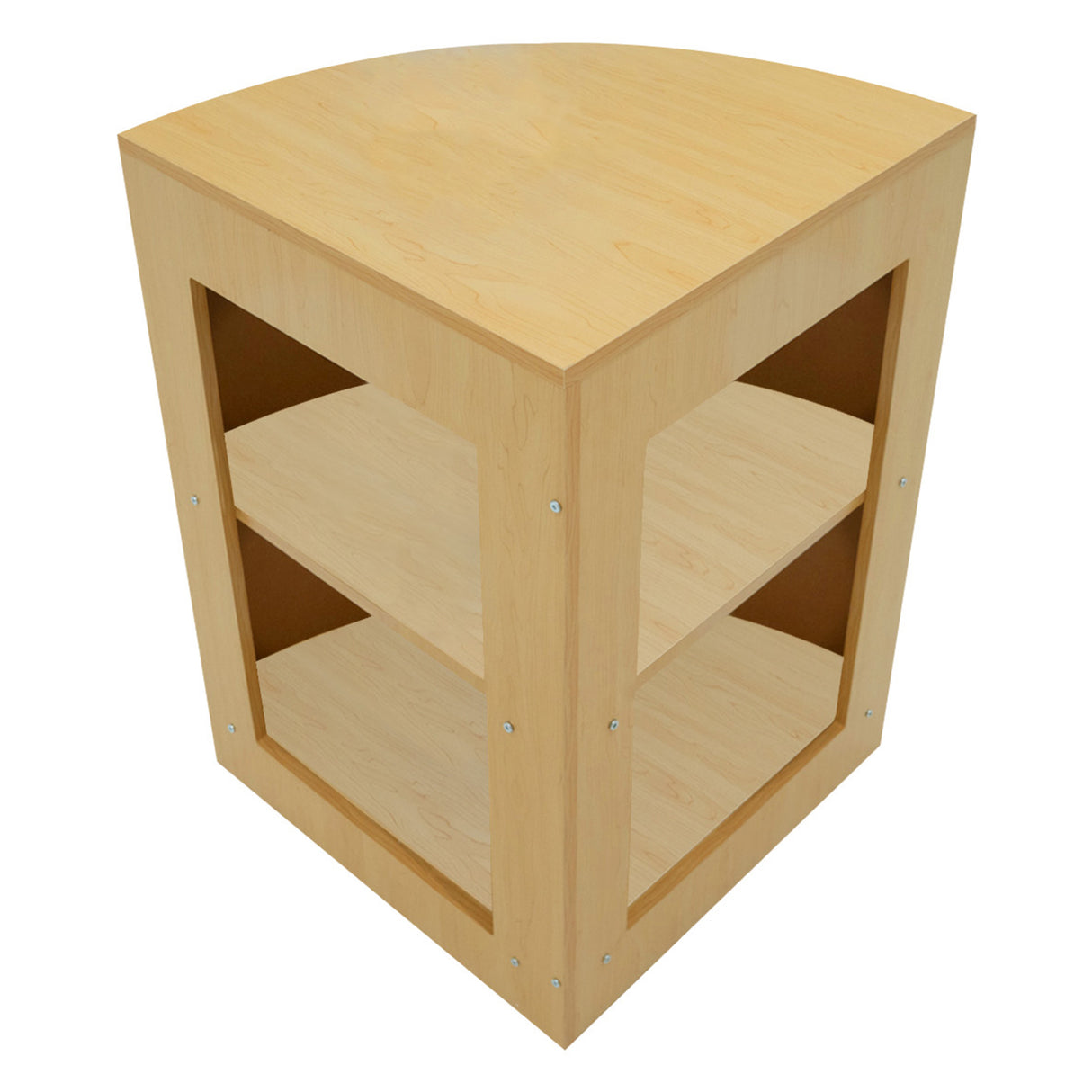 Set banconi angolare in legno d'acero chiaro, con due ripiani aperti e illuminazione LED integrata per un'atmosfera moderna