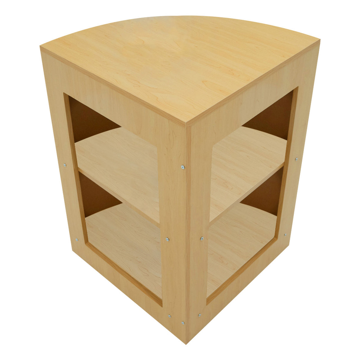 Set banconi angolare in legno d'acero, con due ripiani e illuminazione LED, design moderno e finitura liscia, ideale per spazi commerciali