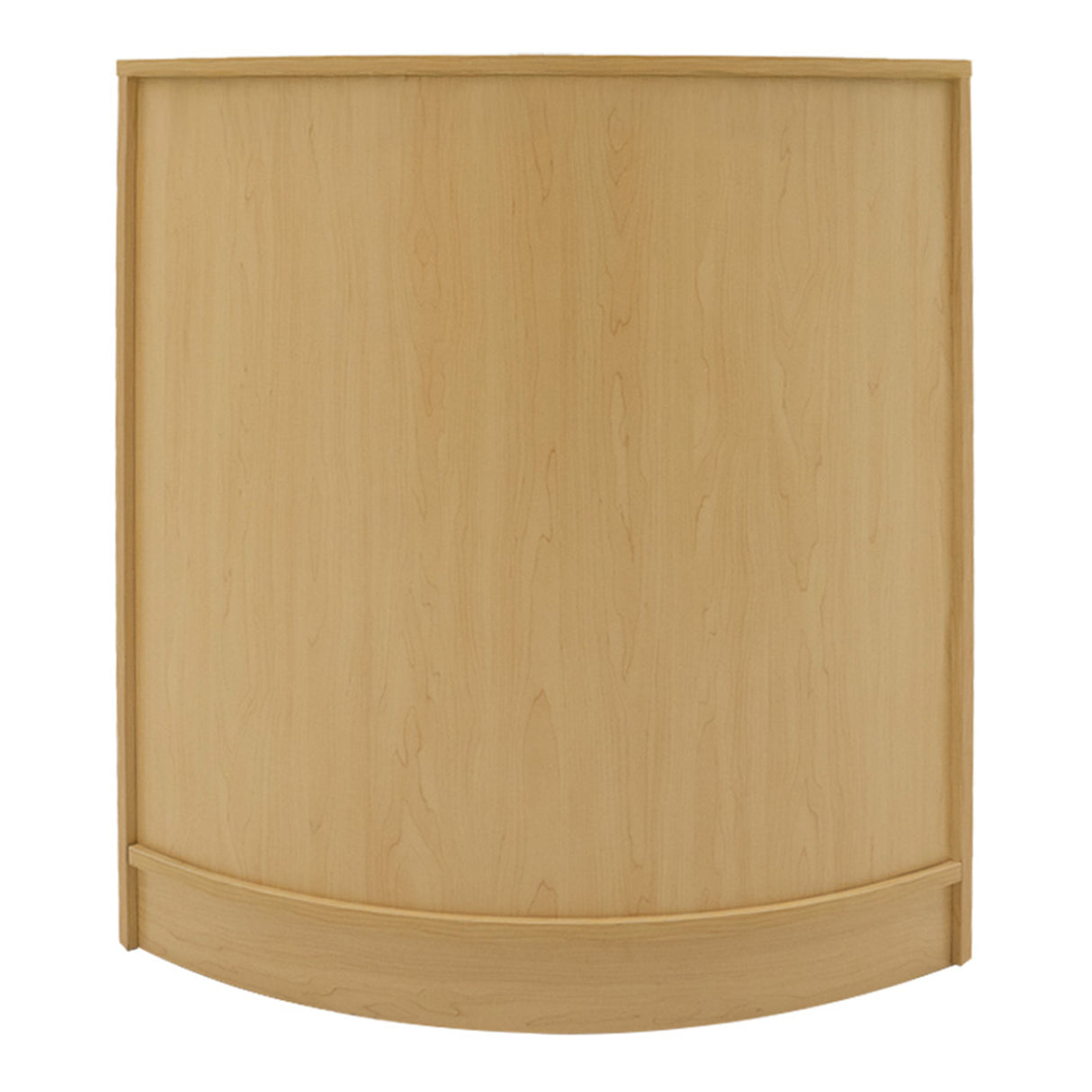 Bancone negozio Polaris in legno d'acero chiaro, design curvo e superficie liscia, ideale per esposizione e accoglienza clienti