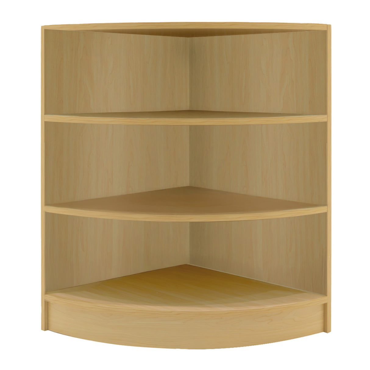 Set di banconi angolari LED in legno d'acero, con tre ripiani lisci e una finitura chiara, ideale per spazi moderni e luminosi