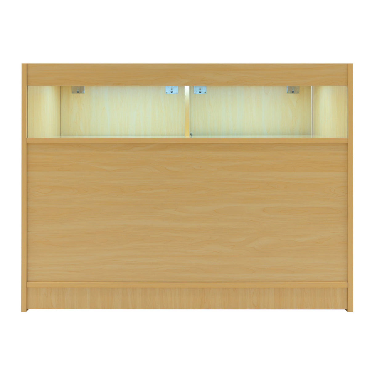 Set di banconi LED in legno d'acero chiaro, con illuminazione integrata, design moderno e superficie liscia, ideale per spazi commerciali
