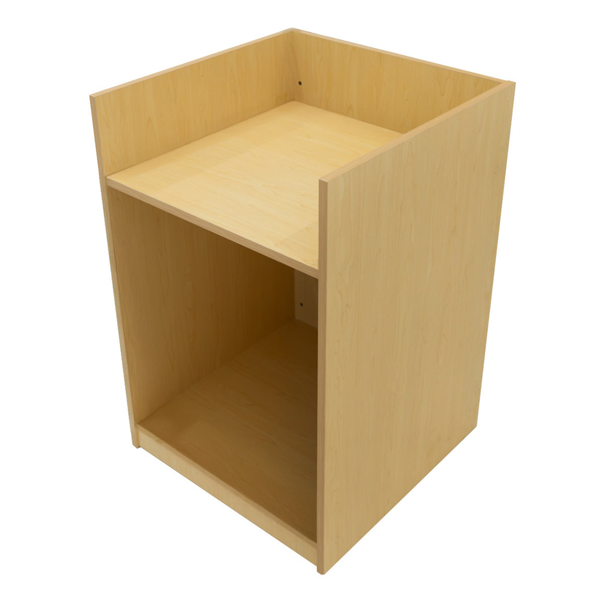 Bancone in legno d'acero chiaro con illuminazione LED, design semplice e moderno, due ripiani per un'ottima funzionalità