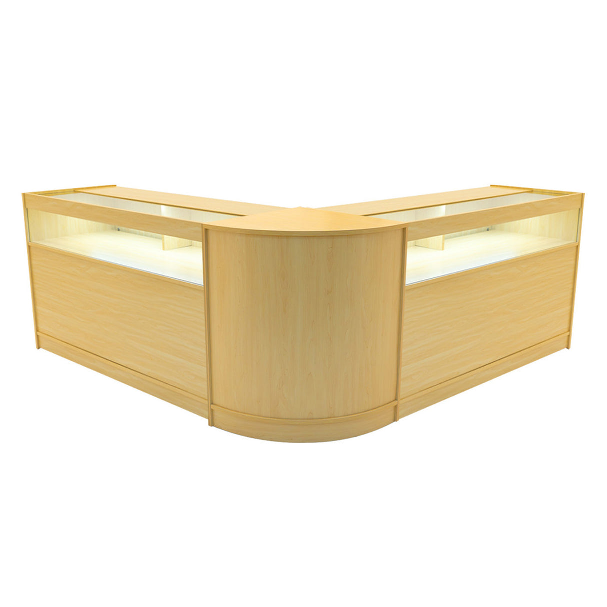 Banconi Iris in legno d'acero chiaro con illuminazione LED, design angolare elegante, superficie liscia e finitura moderna