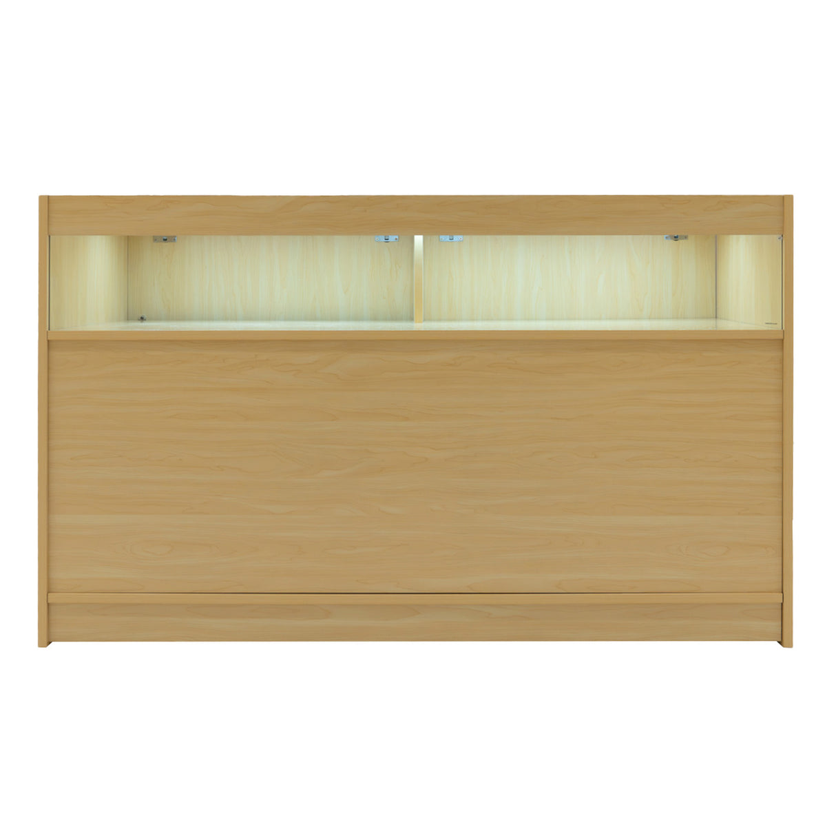 Bancone Iris in legno d'acero chiaro con illuminazione LED, design moderno e linee pulite, ideale per spazi contemporanei