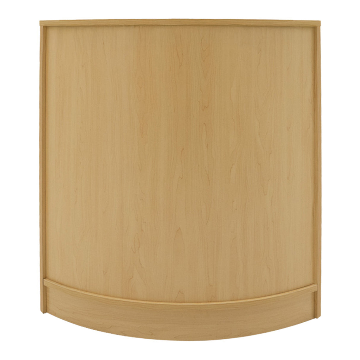 Set banconi Helios in legno d'acero chiaro con finitura liscia, design curvo e angolare, ideale per eventi e spazi commerciali