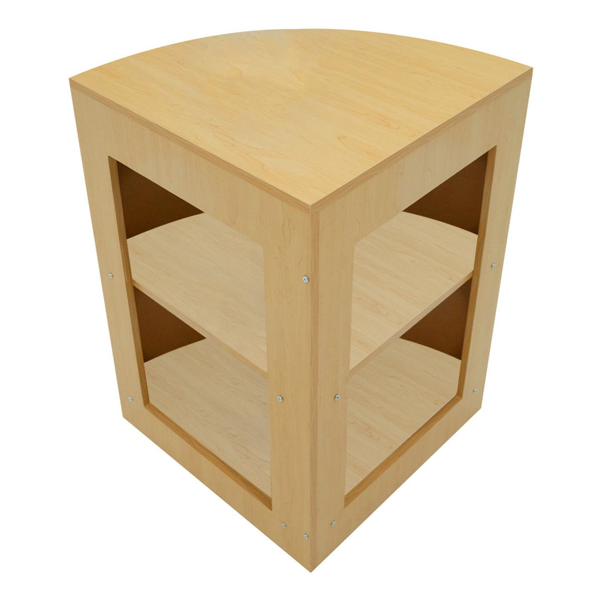 Set banconi angolare in legno d'acero chiaro, con due ripiani interni e illuminazione LED integrata per un'atmosfera accogliente