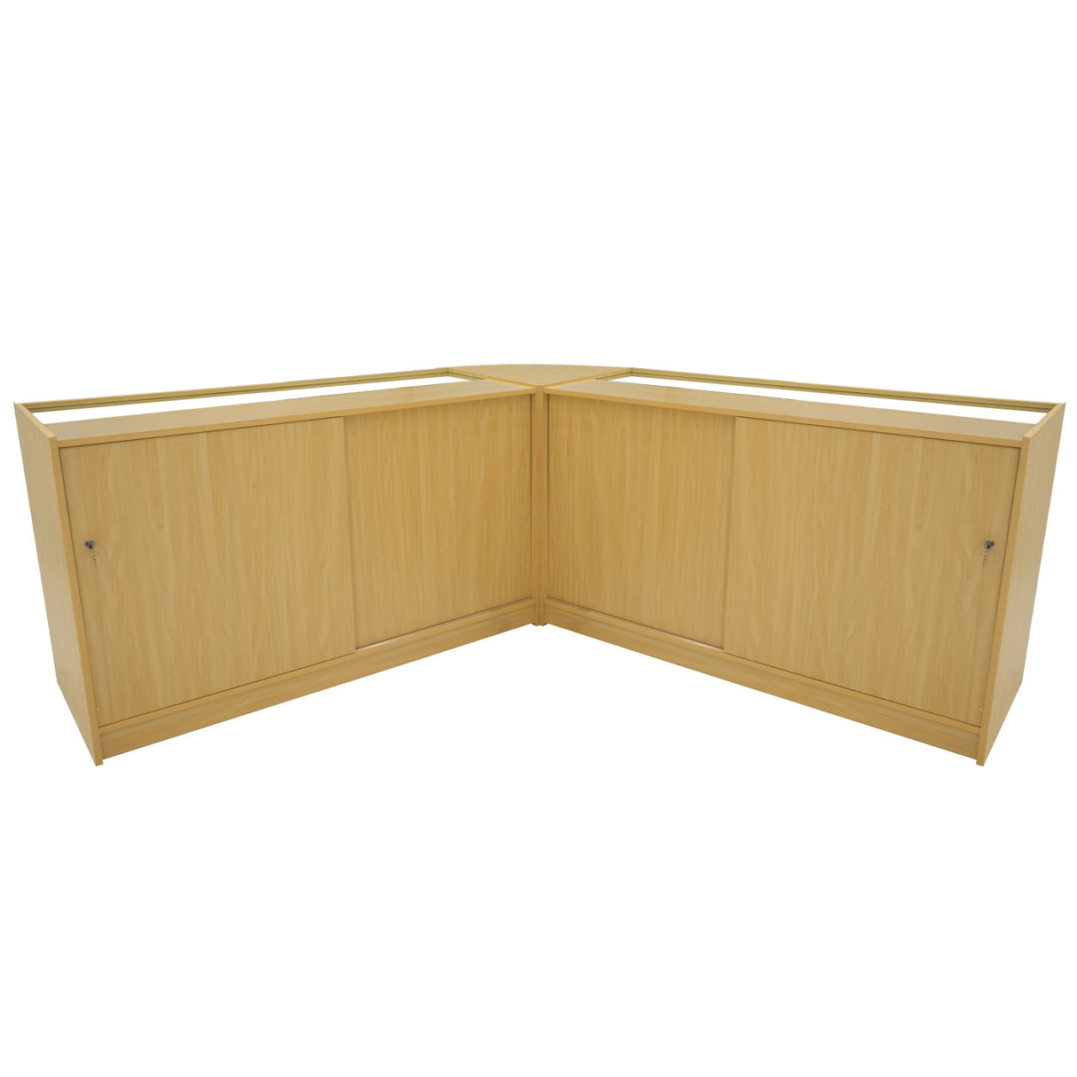 Set di banconi da negozio Adonis in legno d'acero chiaro, con finitura liscia e ante scorrevoli, design angolare elegante e moderno