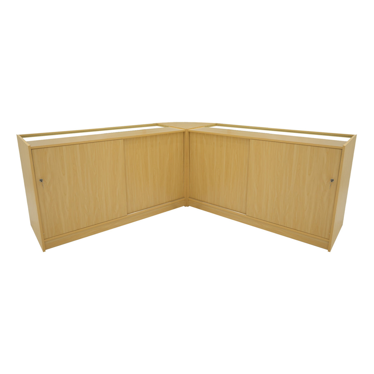 Set di banconi da negozio Andromeda in legno d'acero, con finitura chiara, angolari e ante scorrevoli per un design moderno e funzionale