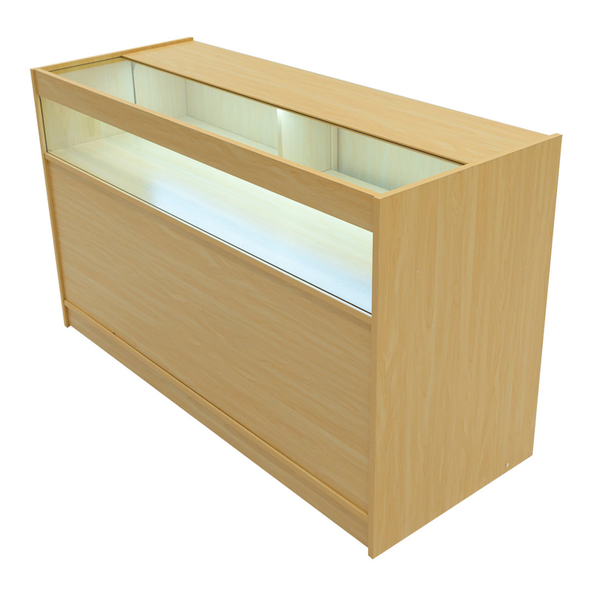 Set banconi LED Demeter in legno d'acero, con finitura liscia e lucida, illuminazione interna e design moderno e minimalista