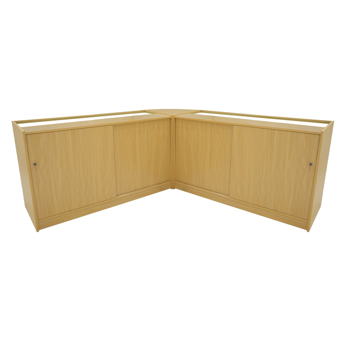 Set banconi negozio Calliope in legno d'acero chiaro, con finitura liscia e ante scorrevoli per un design elegante e funzionale