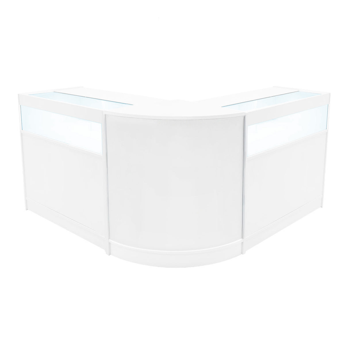 Set banconi Iris con LED B900 e angolo CM60, design moderno, finitura bianca lucida, vetro trasparente e linee eleganti