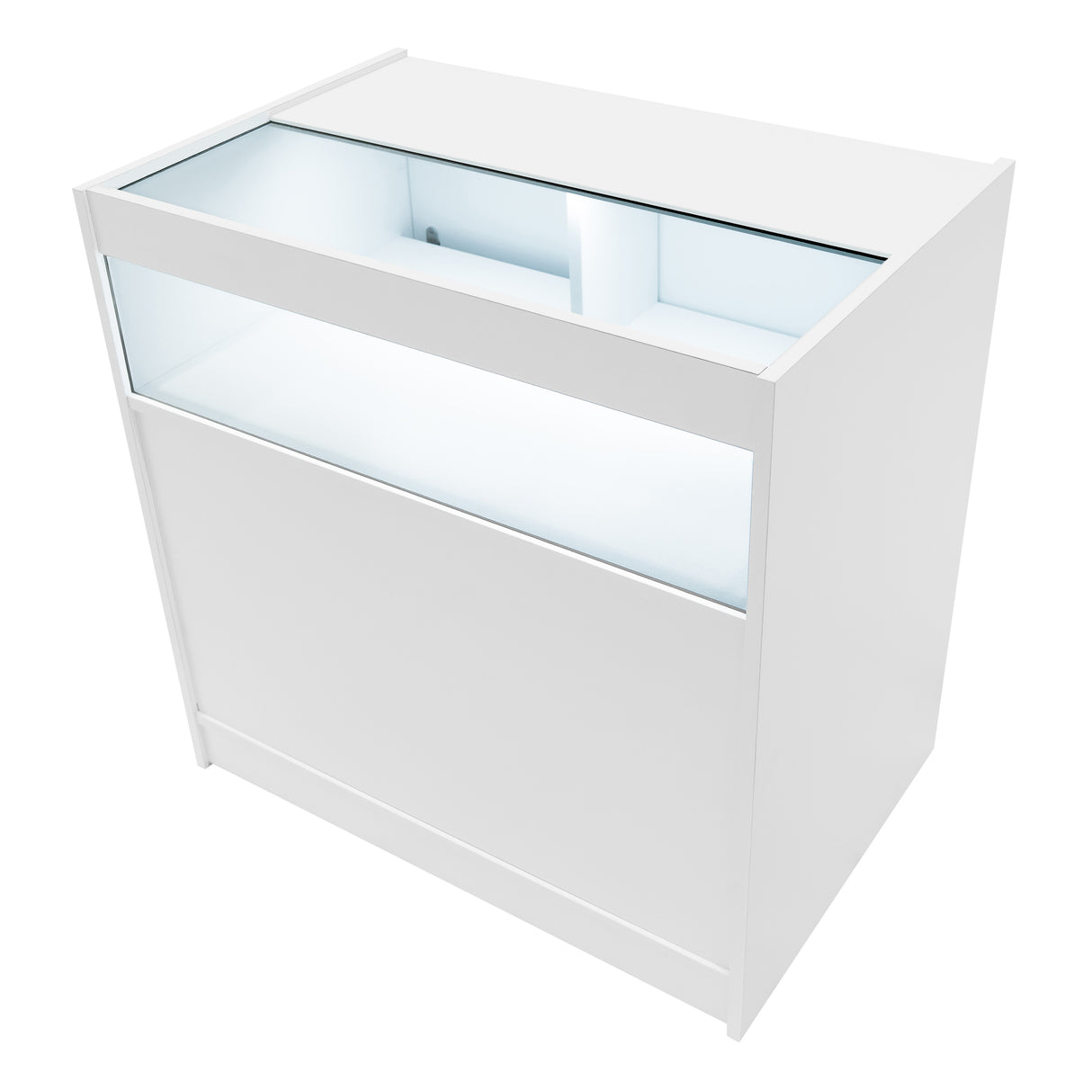 Set banconi Iris B900 bianco con illuminazione LED, design moderno e linee pulite, superficie liscia e vetro trasparente superiore