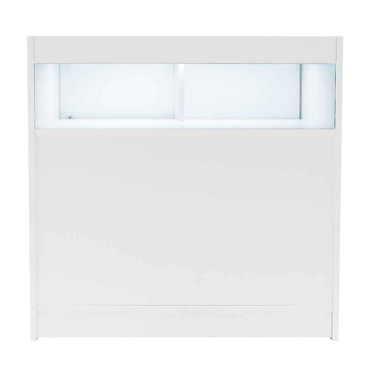 Bancone Theseus LED bianco con illuminazione LM60 e due ripiani B900, design moderno e superficie liscia, ideale per spazi eleganti