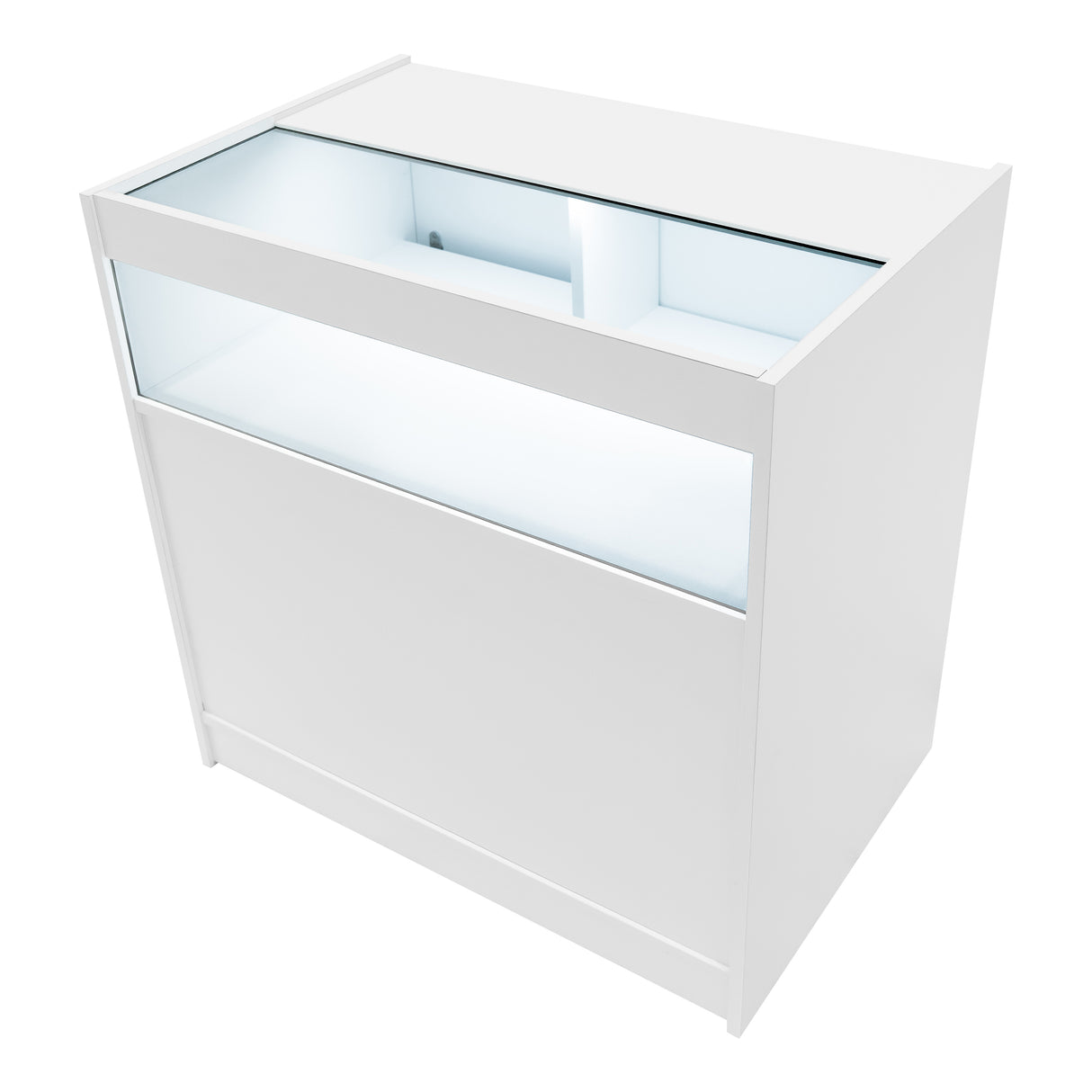 Bancone LED Harmonia B900, C900 e LM60 in bianco, design moderno con superficie liscia e illuminazione interna a LED brillante