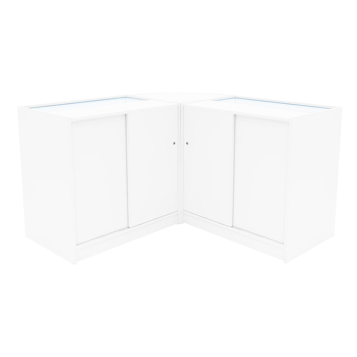 Set banconi LED Demeter K900, B900 e LM60 in bianco, con finitura liscia, angolare e ante scorrevoli per un design moderno ed elegante
