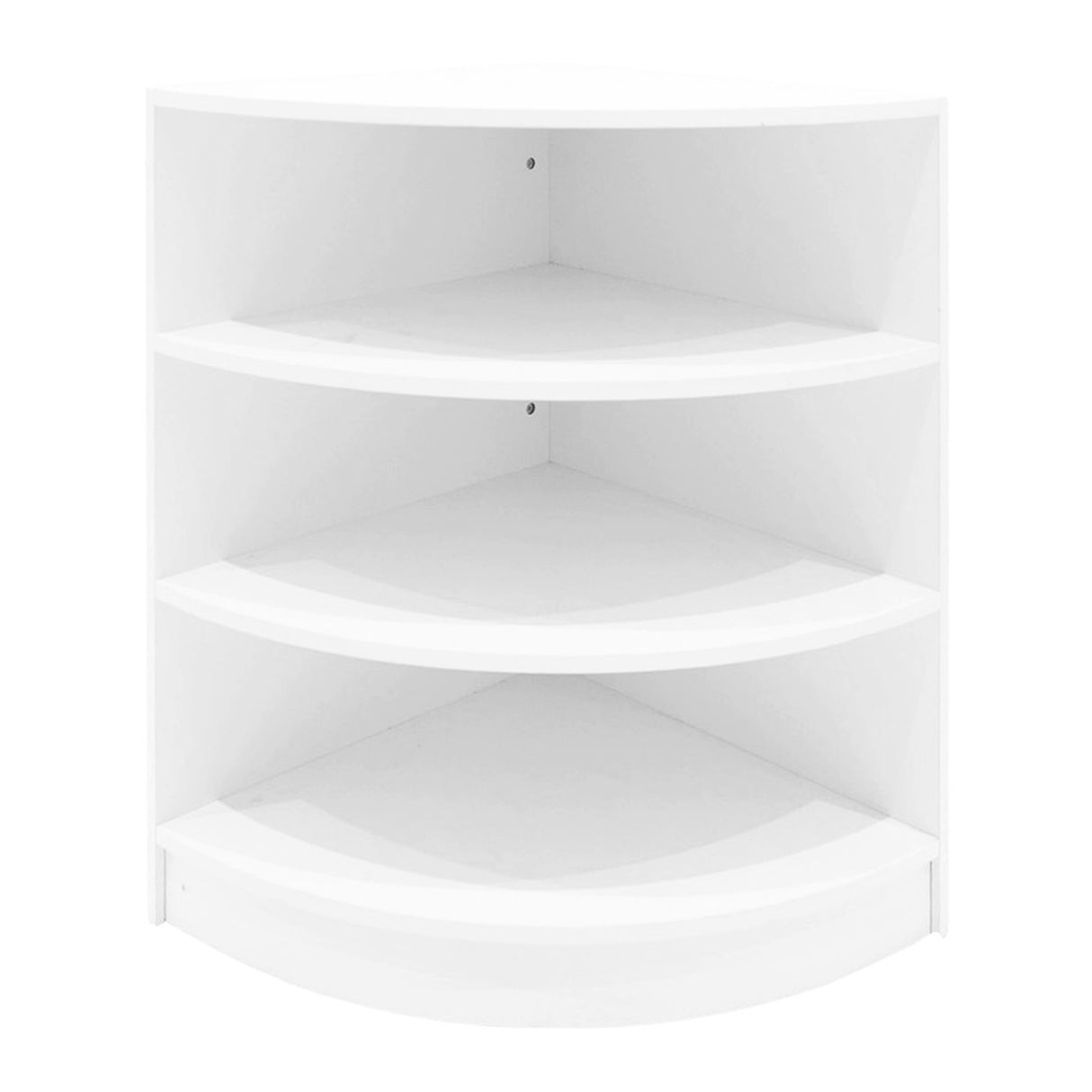 Set di banconi LED Demeter in bianco, con quattro ripiani curvi, design moderno e finitura liscia, ideale per spazi eleganti