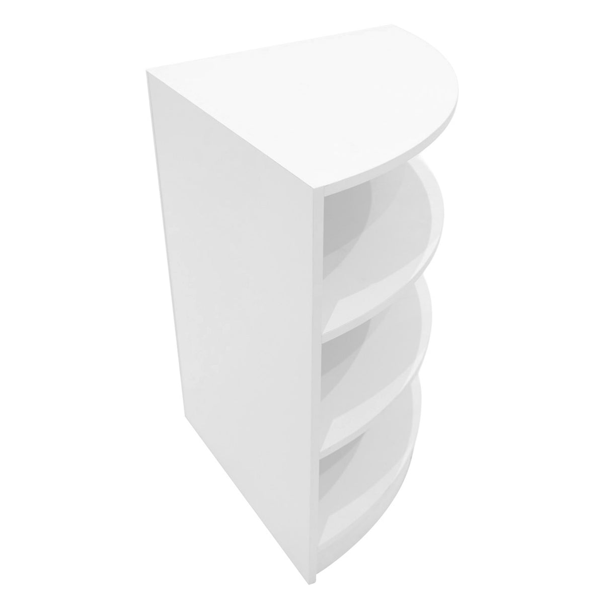 Set banconi LED Demeter K900, B900 e LM60 in bianco, design moderno con ripiani curvi e finitura liscia, perfetto per spazi eleganti