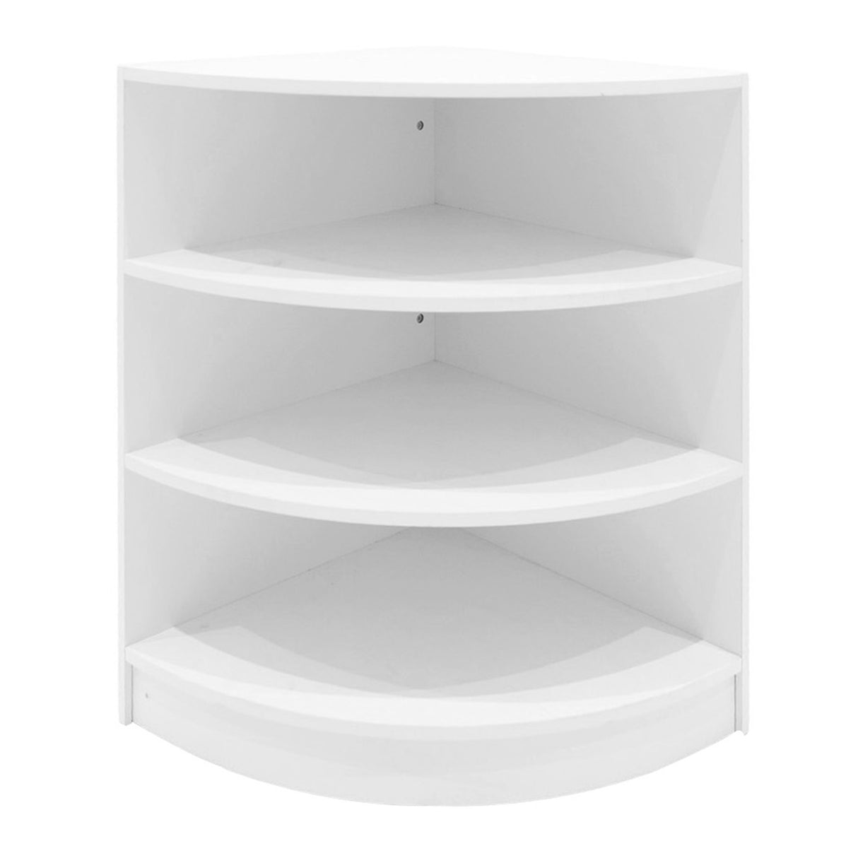 Set banconi LED Sagittarius in bianco, design angolare con quattro ripiani, superficie liscia e moderna, ideale per spazi ridotti