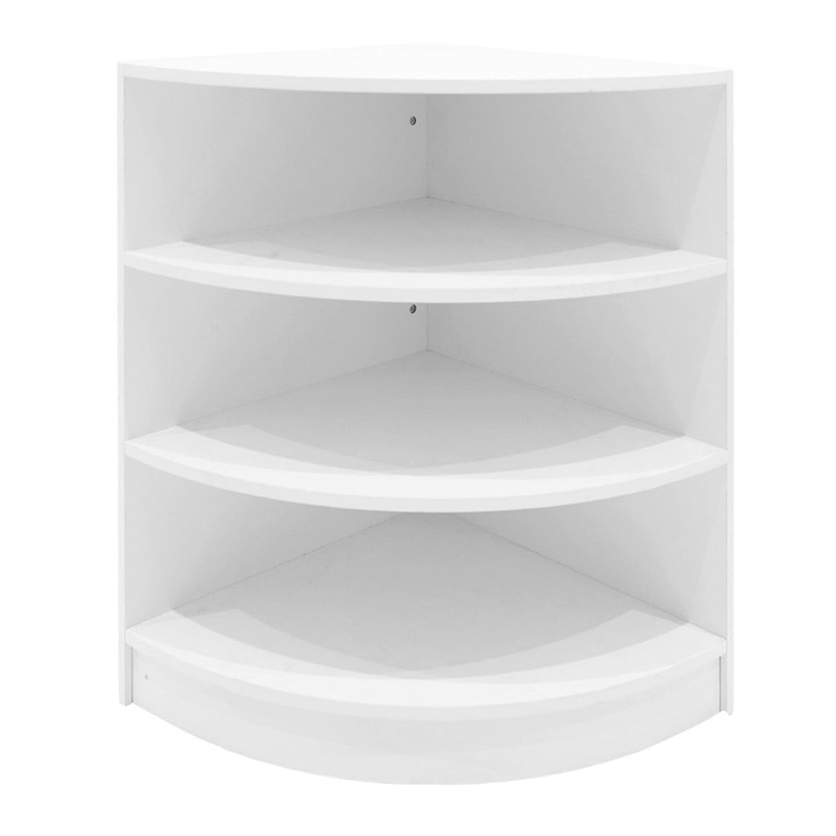 Set di banconi angolari bianchi con illuminazione LED, design moderno, tre ripiani spaziosi e finitura liscia e lucida