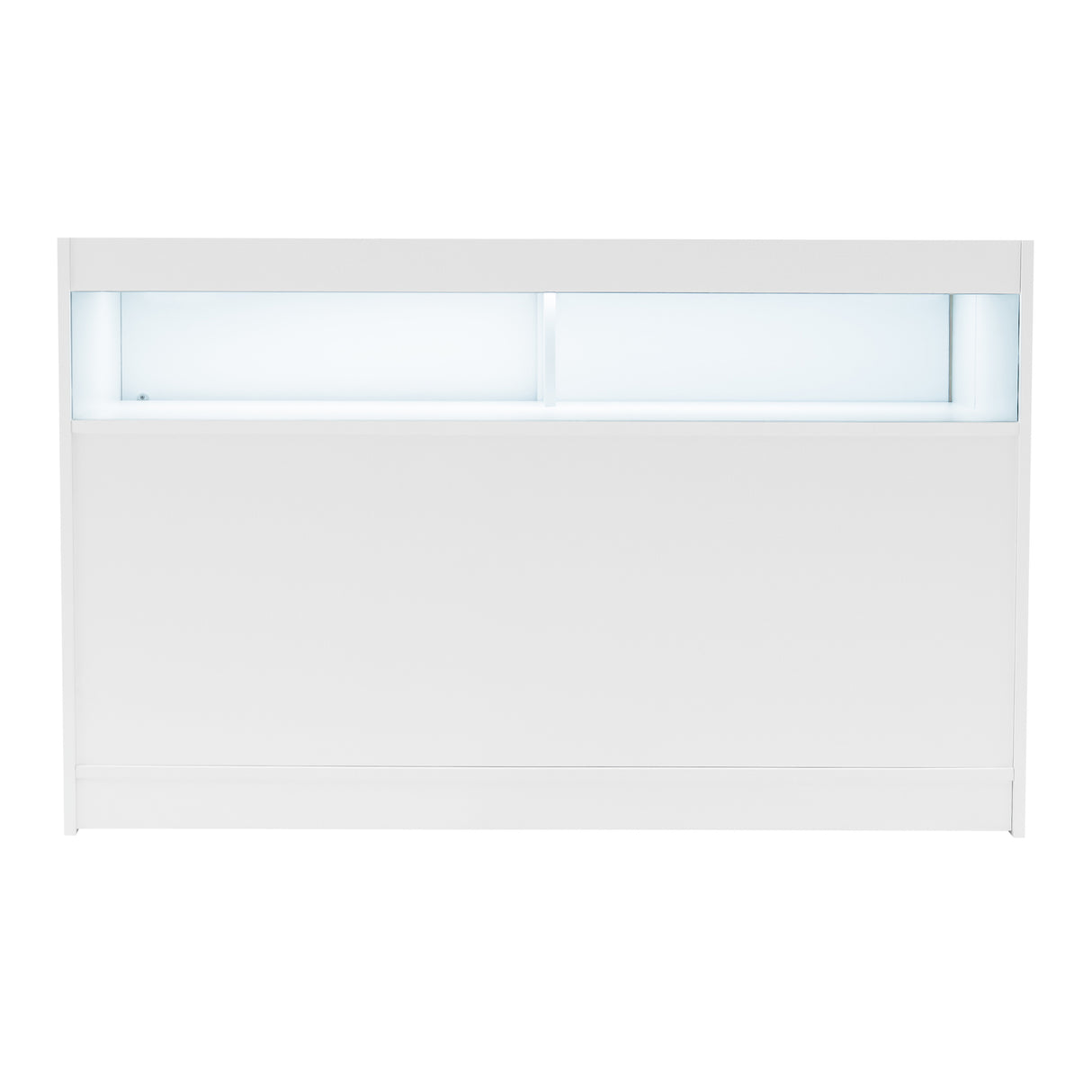 Set banconi Iris bianco con illuminazione LED, design moderno e pulito, perfetto per spazi commerciali e accoglienti
