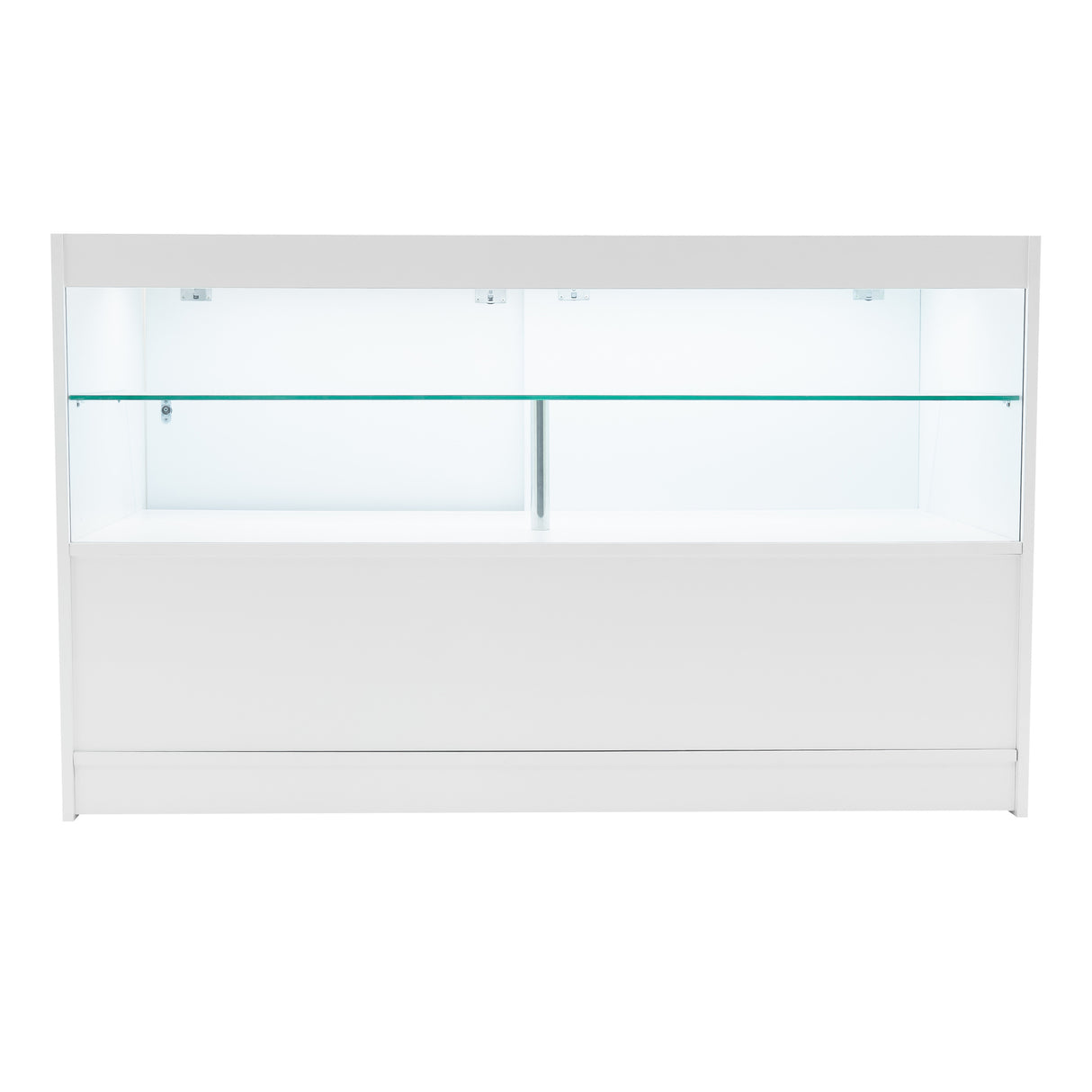 Set banconi Selene in bianco con illuminazione LED, design moderno, superficie liscia e ripiani in vetro trasparente per esposizione elegante