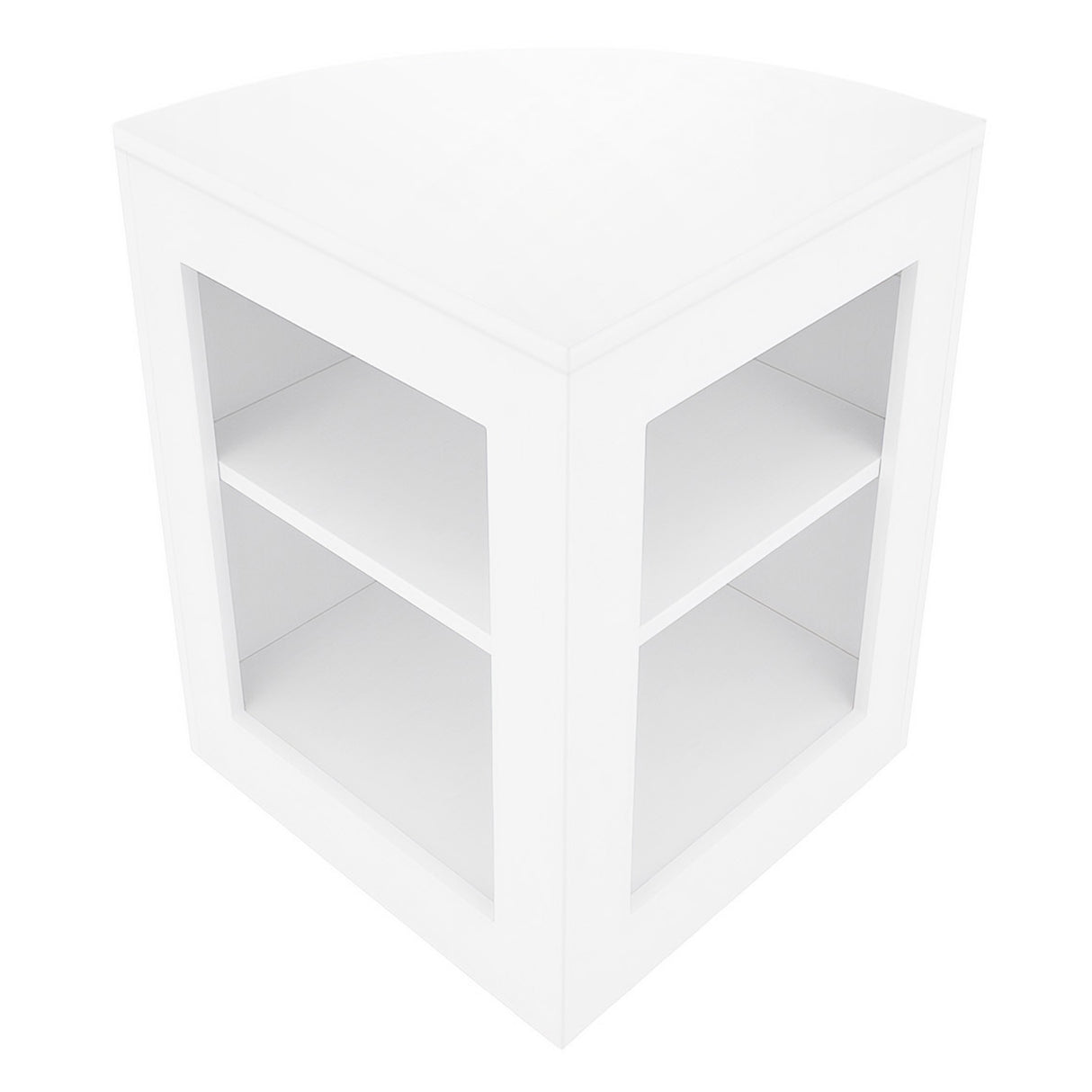 Set di banconi angolari Selene in bianco, con illuminazione LED, design moderno e superfici lisce, perfetti per spazi eleganti