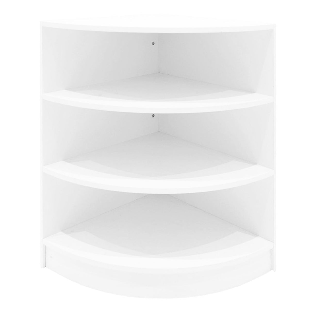 Bancone da negozio Andromeda LED, colore bianco, con quattro ripiani curvi, design moderno e finitura liscia, ideale per esposizione prodotti