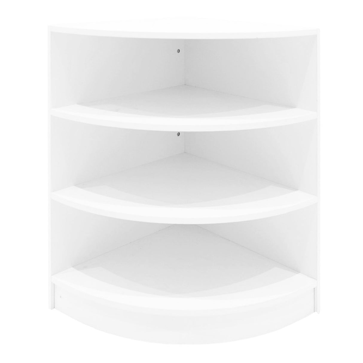 Set di banconi LED Harmonia in bianco, design angolare con tre ripiani lisci e curvi, ideale per spazi moderni e funzionali