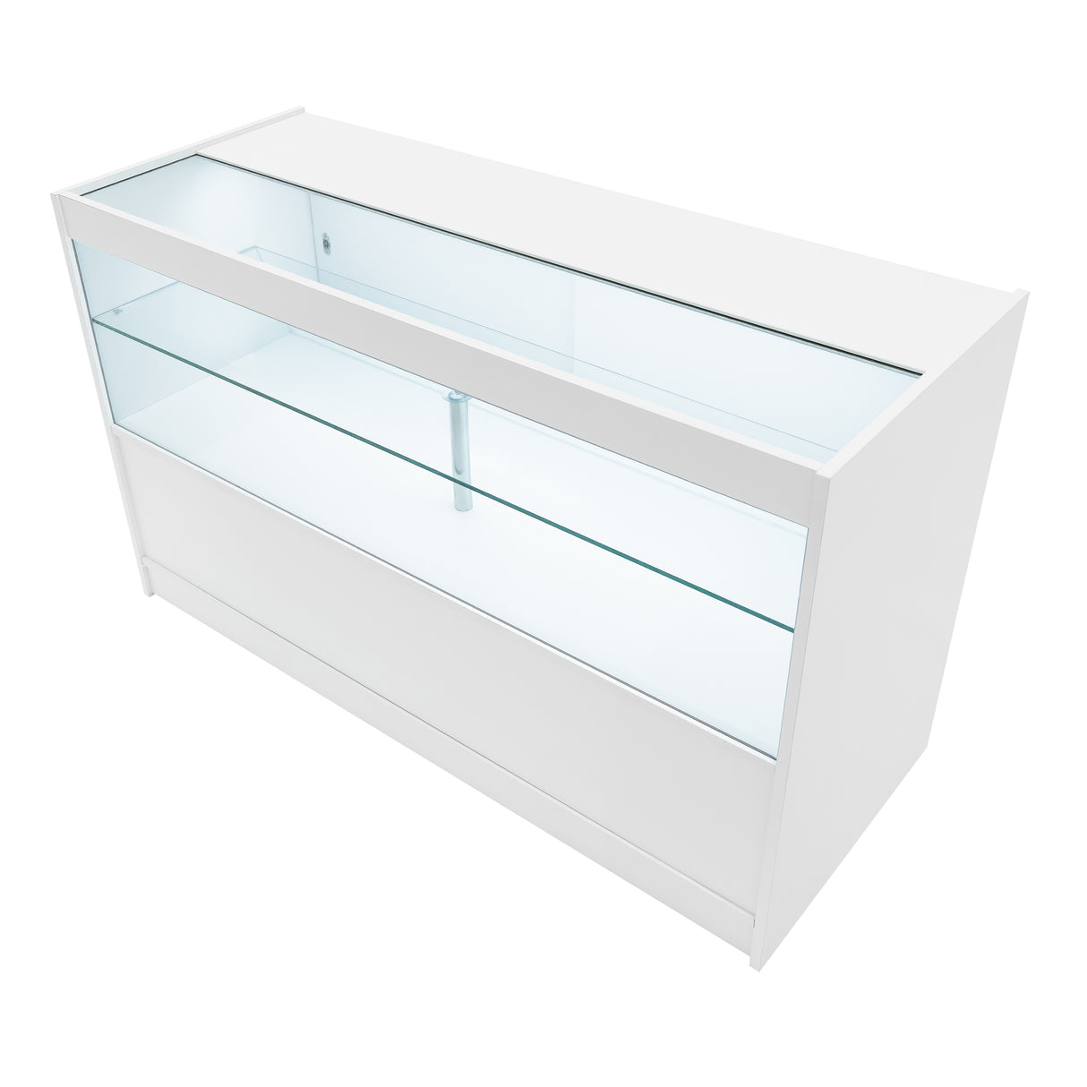 Set banconi LED Harmonia in bianco, con struttura liscia e ripiani in vetro trasparente, elegante e moderno per esposizione prodotti