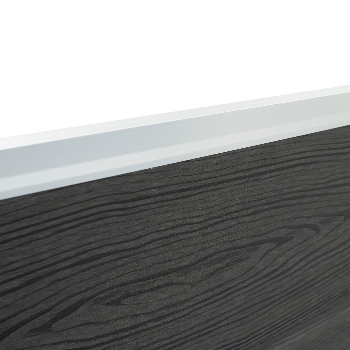 Pannello recinzione in alluminio grigio con finitura effetto legno, bordi lisci e design moderno, ideale per esterni e giardini