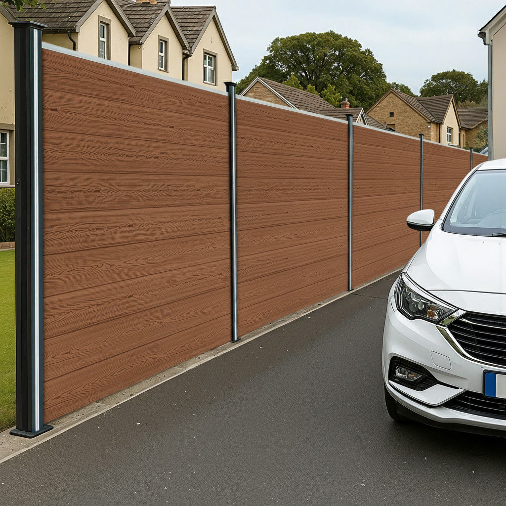 Pannello Recinzione + 2 Pali LED in Alluminio - Marrone